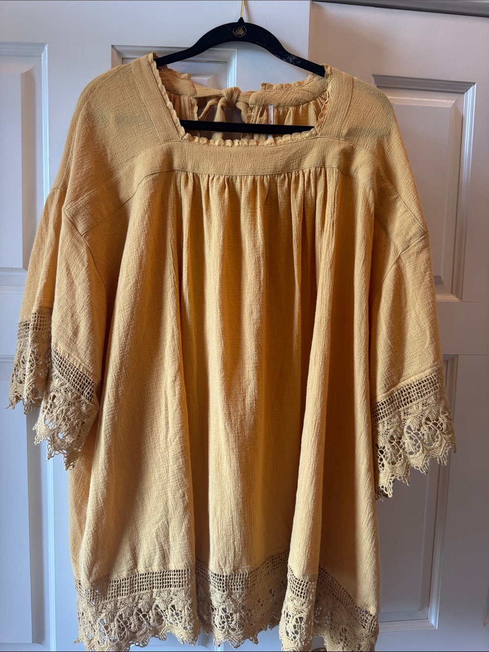 Free People Mustard Yellow Crochet-Trim Peasant Tunic